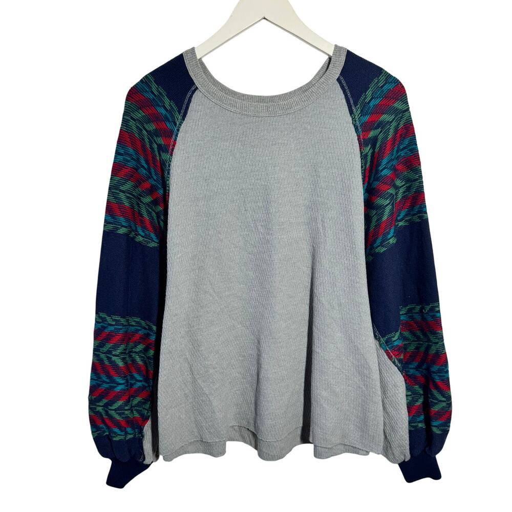 Free People Rainbow‎ Dreams Batwing Sleeve Top Women XS Boho Cozy Casual Aztec
